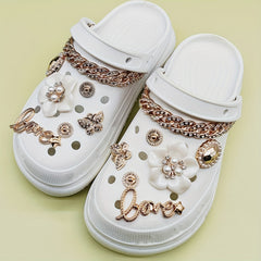 Pearl Camellia Rhinestone Chain Shoe Accessories