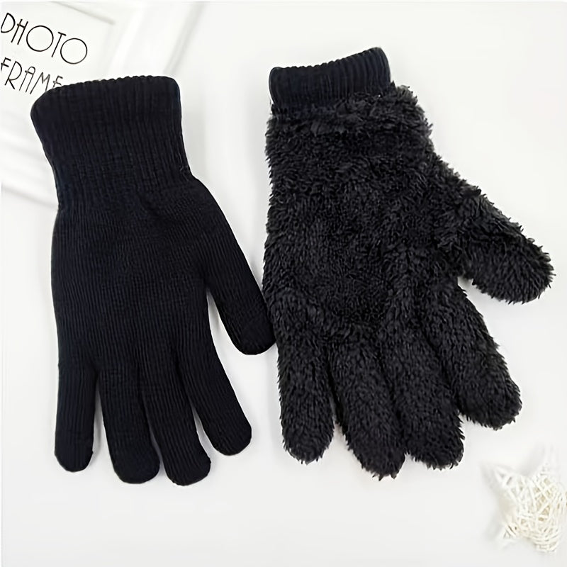 Plush Lined Coldproof Gloves Knitted Warm Winter Gloves