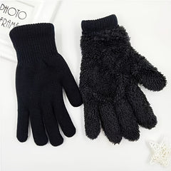 Plush Lined Coldproof Gloves Knitted Warm Winter Gloves