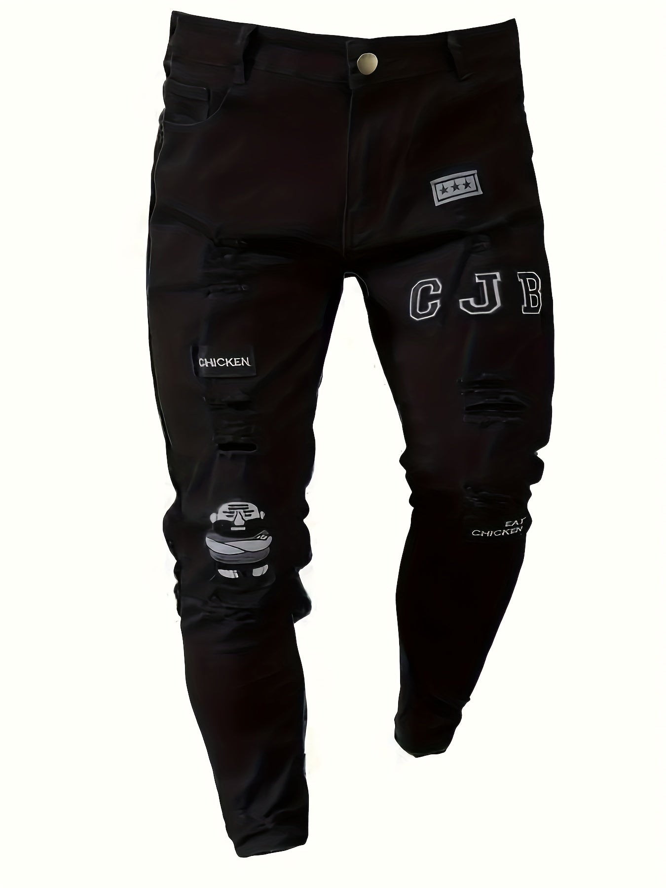 Men's Embroidery Slim Fit Ripped Jeans