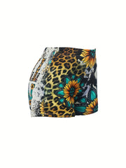 Letter & Sunflower Print Skinny Shorts