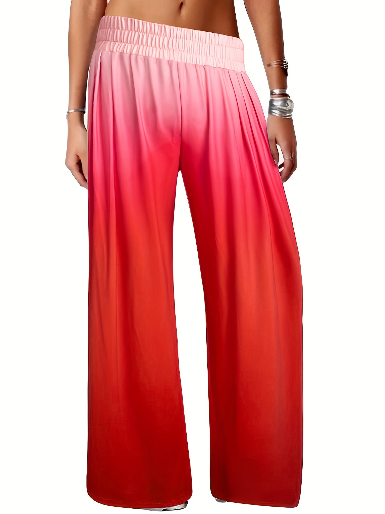 Gradient Wide Leg Pants Elastic Waist Women's Clothing