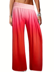 Gradient Wide Leg Pants Elastic Waist Women's Clothing