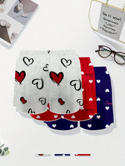 Heart & Letter Print Satin Home Wear Shorts Set