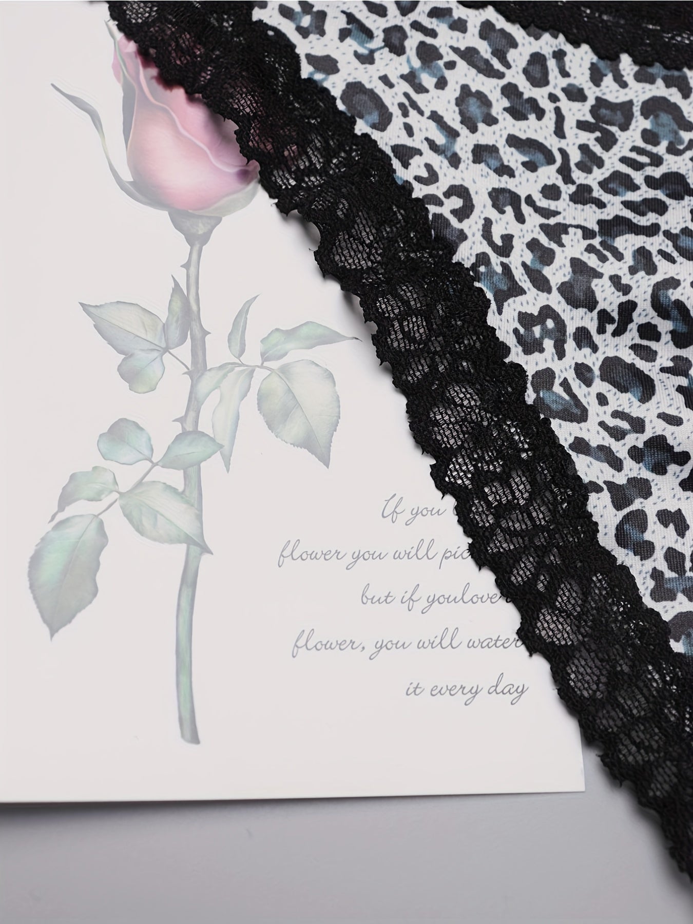 3 Pack Plus Size Lace Trim Thongs Leopard & Strawberry & Floral Print