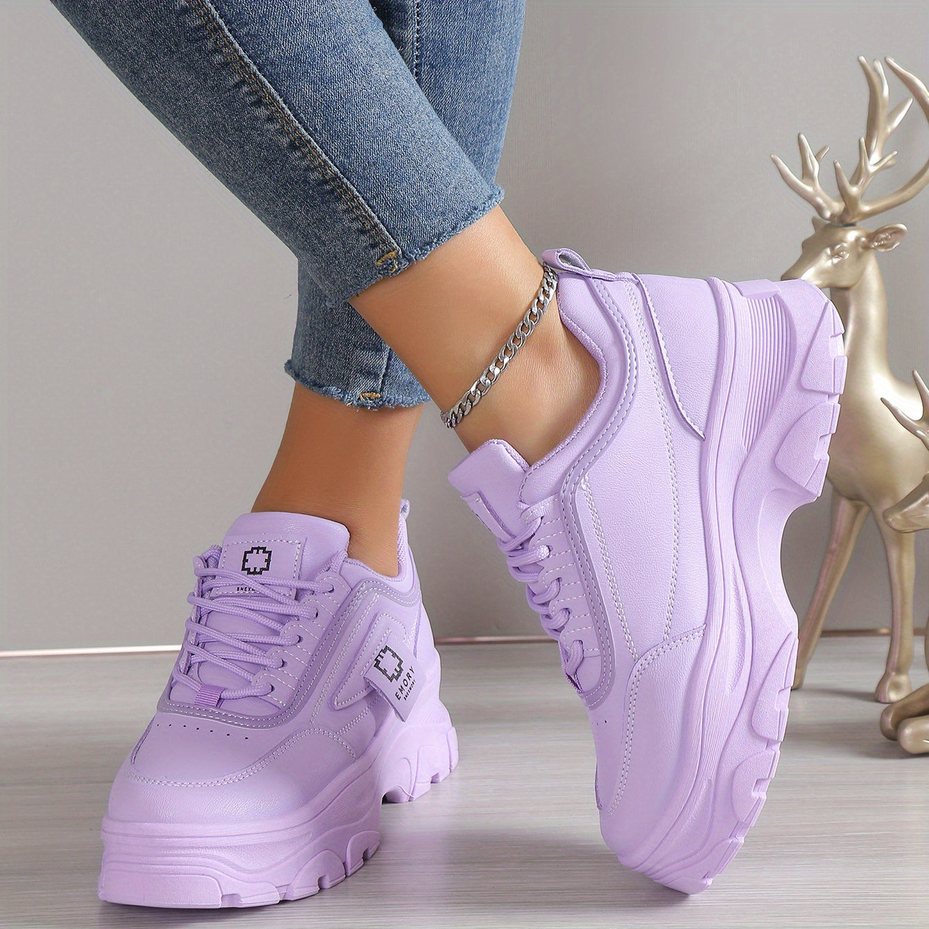 Women's Platform Chunky Sneakers Lace Up Sports Shoes