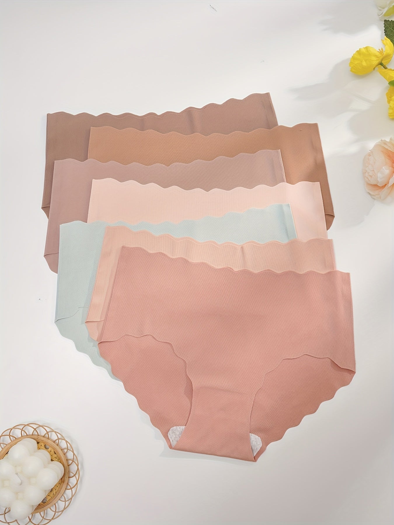 7pcs Scallop Trim Briefs Stretchy Intimates Panties Women's Lingerie