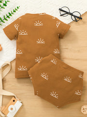 Baby Boys Cotton T shirt Tee Matching Drawstring Shorts With Sun Print