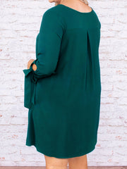 Plus Size Solid Tie Long Sleeve Casual Dress