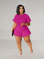 Women's Plus Puff Sleeve Crop Top & Shorts Set