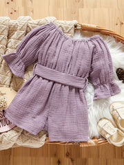 Baby Girls Off Shoulder Long Sleeve Romper With Pants