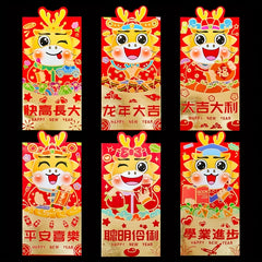 6pcs Chinese New Year Red Envelopes Lion Dragon Cartoon Design Party Birthday