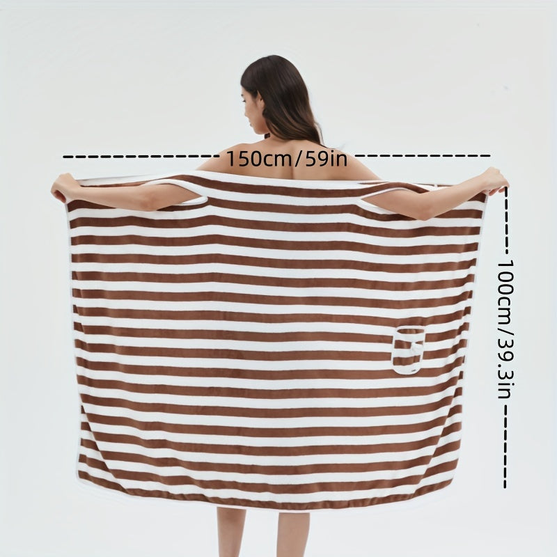 Women's Striped Bath Skirt Towel with Pockets