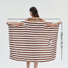 Women's Striped Bath Skirt Towel with Pockets