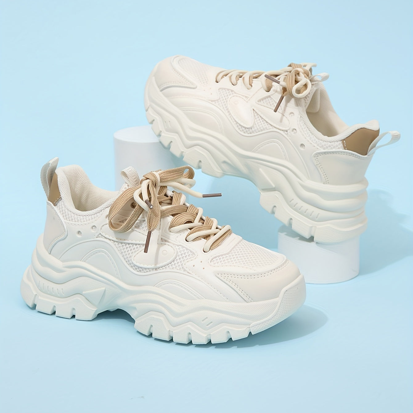 Women's Platform Mesh Sneakers Lace Up Low Round Toe Heightening Non slip Shoes