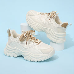 Women's Platform Mesh Sneakers Lace Up Low Round Toe Heightening Non slip Shoes