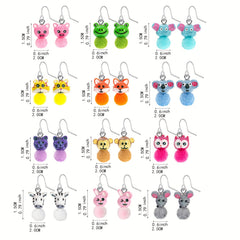 12 Pairs Funky Animals Cartoon Earrings for Men Women Boys Girls