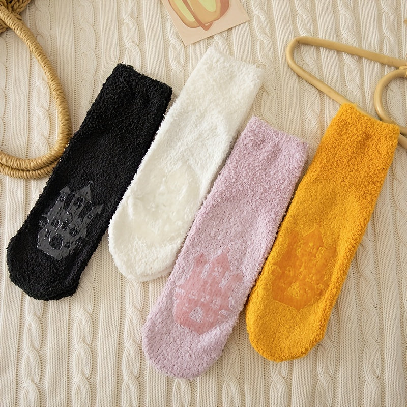 Pumpkin & Bat Print Socks & Funny Halloween Fuzzy Socks Women's