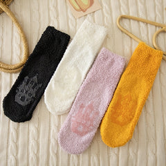 Pumpkin & Bat Print Socks & Funny Halloween Fuzzy Socks Women's