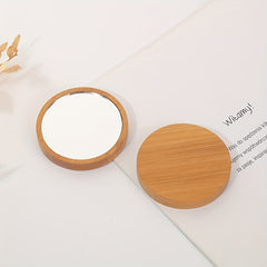2pcs Small Round Mirror Bamboo Compact Makeup Vanity Mirror