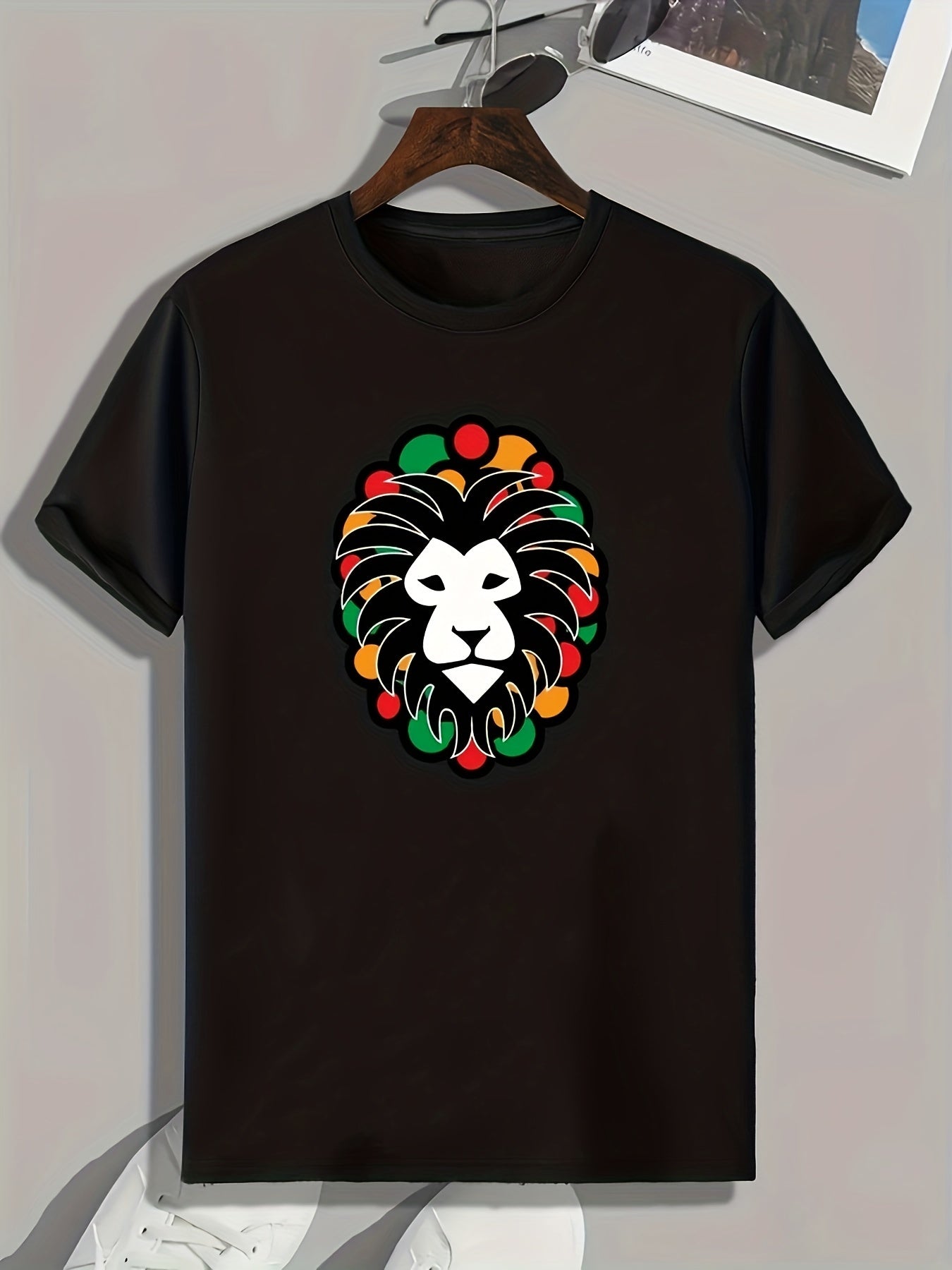 Lion Pattern Print Men's Sports T-shirt Graphic Tee