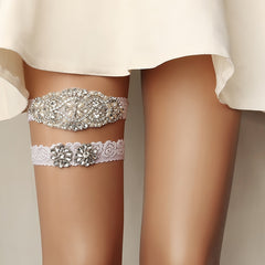 Stretch Lace Bridal Garter Sets With Rhinestones & Faux Pearl - 2pcs set