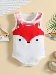 Cartoon Striped Sleeveless Cotton Onesie Clothes