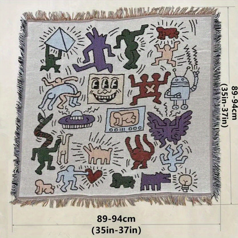 Graffiti Tassel Retro Blanket Outdoor Camping Decorative Blanket Throw Blanket
