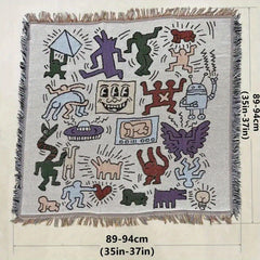 Graffiti Tassel Retro Blanket Outdoor Camping Decorative Blanket Throw Blanket