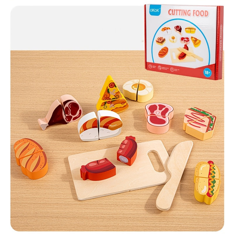 Wooden Play Food Set Kitchen Toys Cutting Fruit Pretend Food Accessories