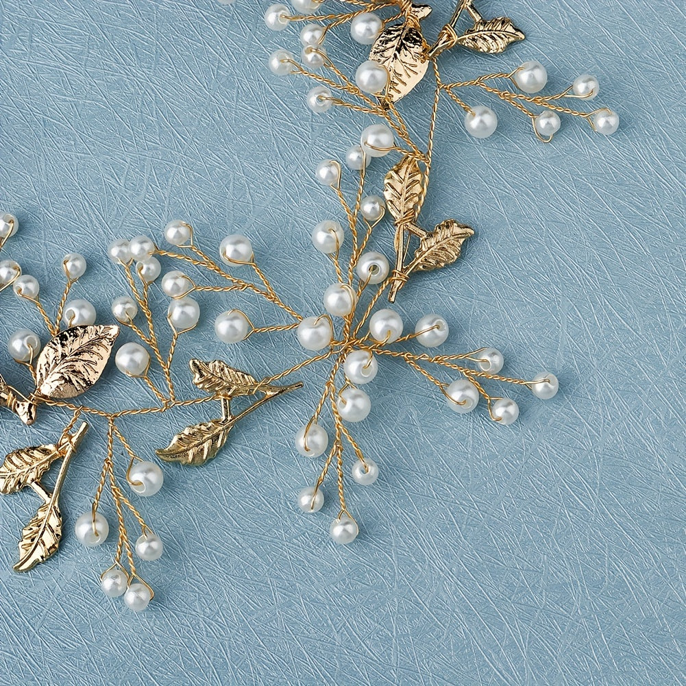 Leaf & Faux Pearl Hair Comb Bridal Wedding Headwear