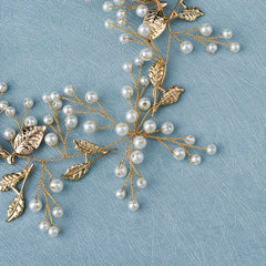 Leaf & Faux Pearl Hair Comb Bridal Wedding Headwear