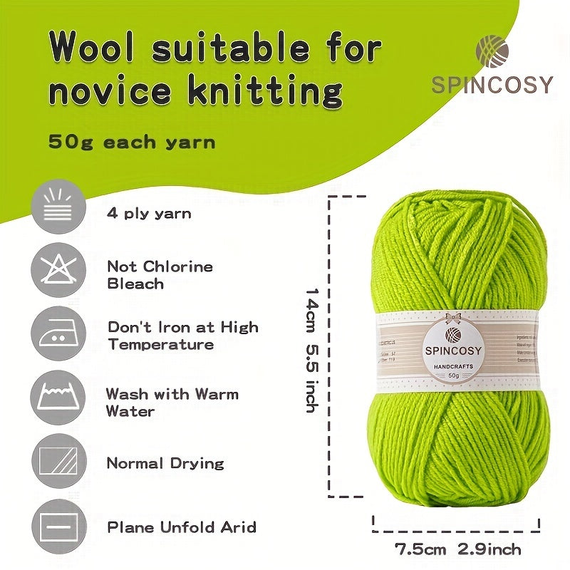 6 Solid Acrylic Yarn 4 ply Strands for Knitting & Crocheting Blanket Sweater Hat