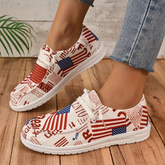 Women's Flag Print Canvas Shoes Casual Lace Up Outdoor Shoes Lightweight