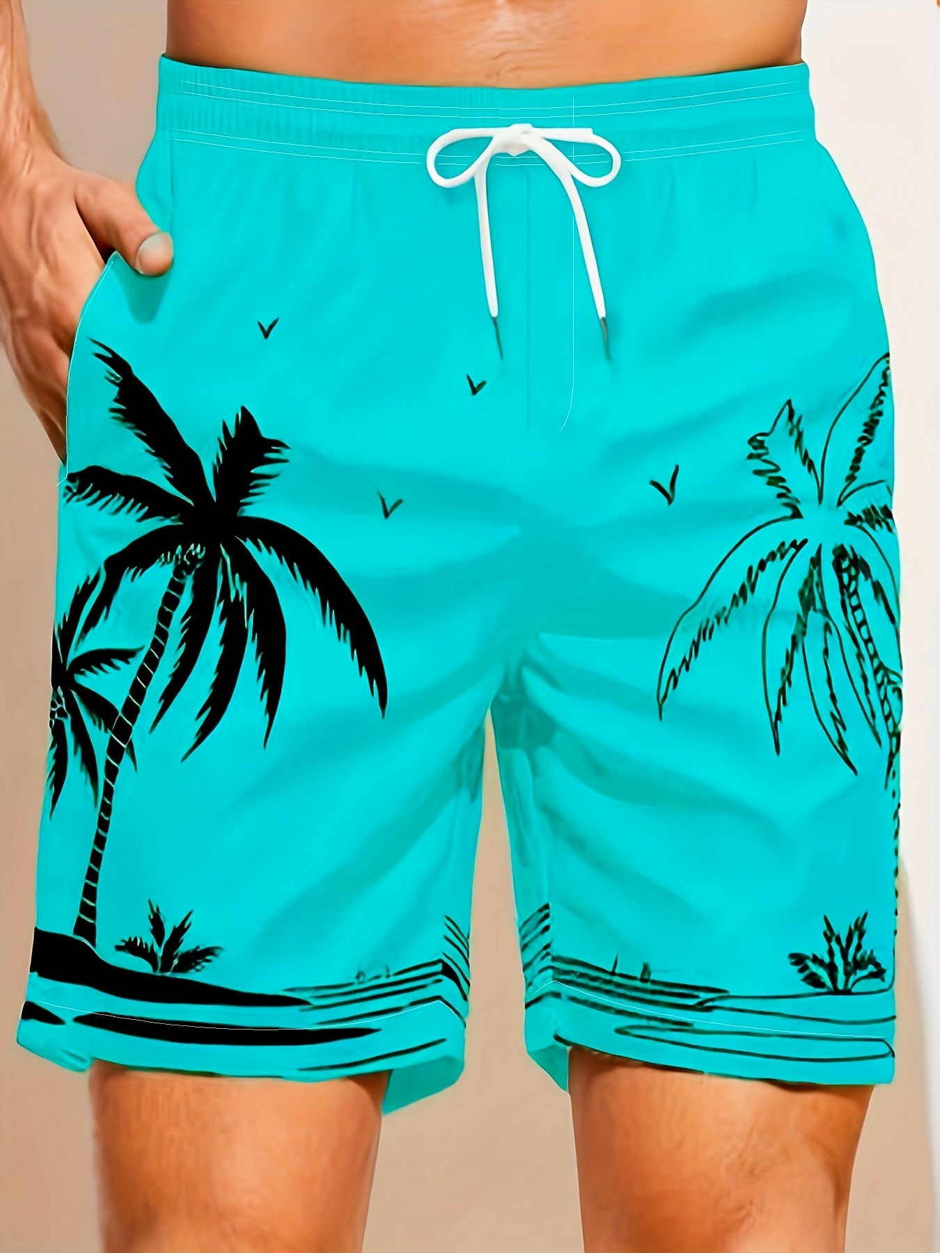 Mesh Lining Palm Tree Swim Trunks 2 Pockets Men's Swimwear