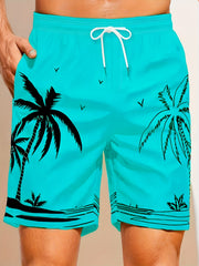 Mesh Lining Palm Tree Swim Trunks 2 Pockets Men's Swimwear