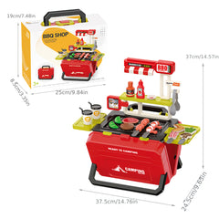 Kids BBQ Grill Set Play Food Toys with Hanging Barbecue Rack