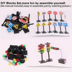 57pcs Traffic Building Bricks Set: Road Sign & Traffic Light Construction Kit