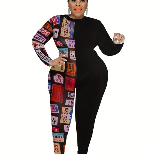 Colorblock Graffiti Print Jumpsuit