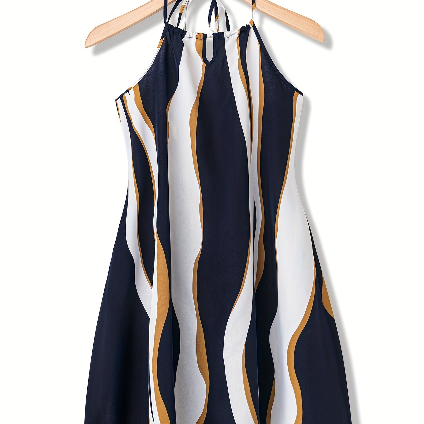 Geo Print Keyhole Dress Halter Neck Sleeveless Summer Dress