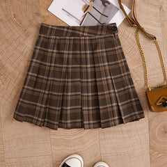 Plaid Print Pleated Skirt Casual Mini Skirt Women's Clothing