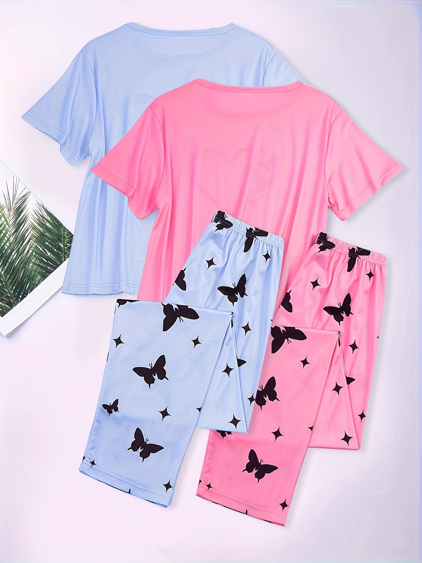 Heart Print Pajamas Set & Butterfly Print Pants