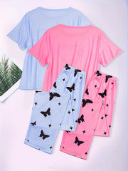 Heart Print Pajamas Set & Butterfly Print Pants