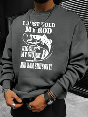 Funny Fishing Slogan Print Sweatshirt Men's Casual Crew Neck Pullover