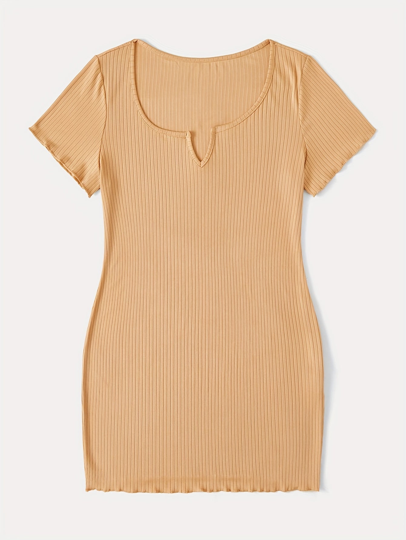 Ribbed Notched Neck Short Sleeve Mini Dress