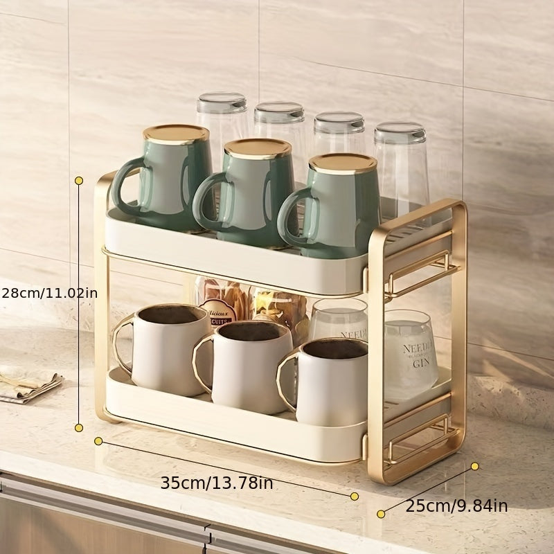 Desktop Storage Rack for Cups and Tea Ware with Drain Tray