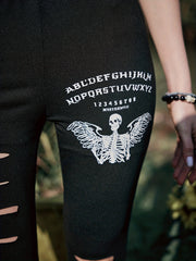 Skeleton & Letter Print Skinny Leggings Casual Cut Out