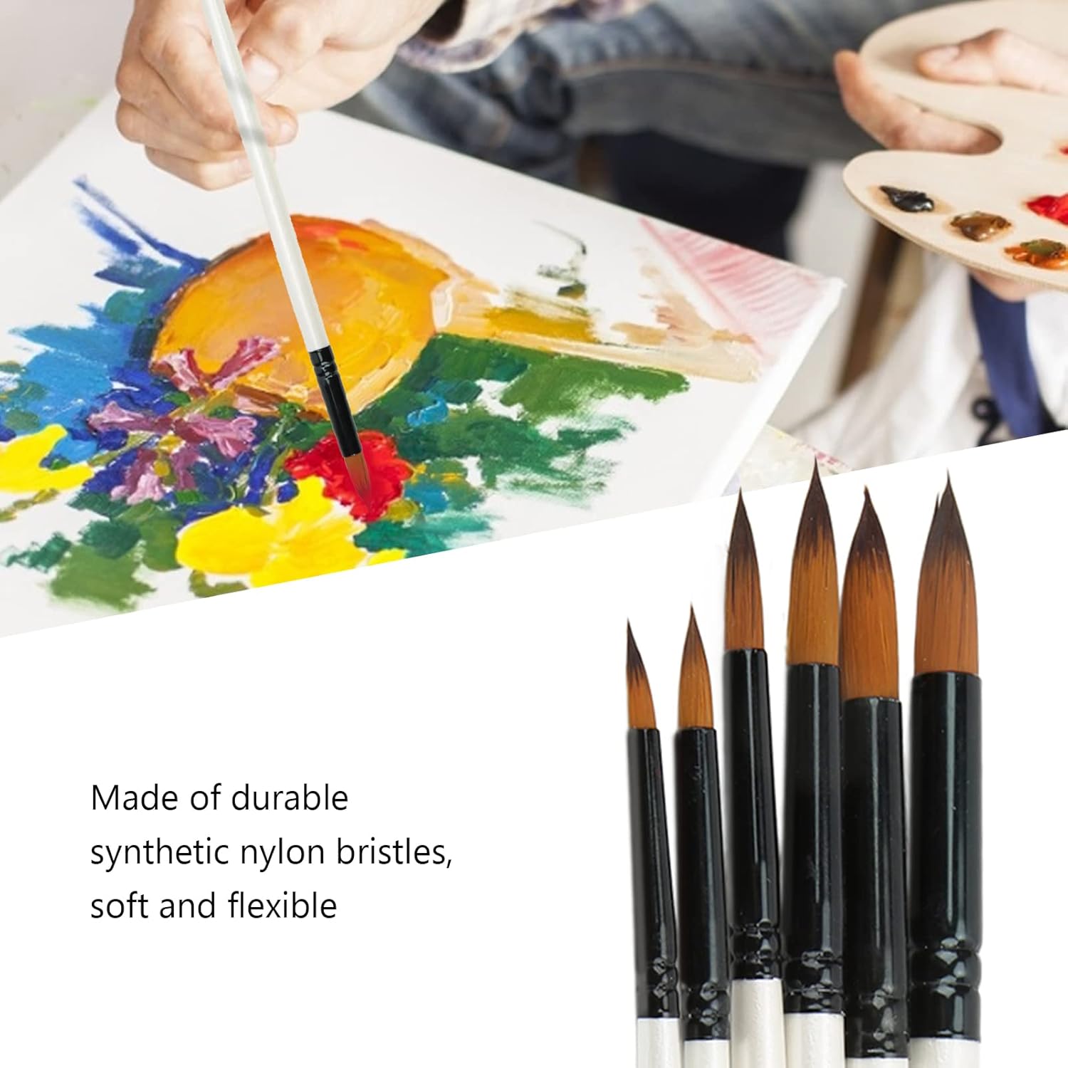6pcs Artist Brush Set Nylon Hair Acrylic Gouache Watercolor Painting
