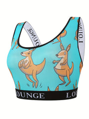 Bra Women's Plus Kangaroo Print Letter Tape Medium Stretch Bralette
