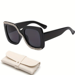 Large Square Sunglasses Rhinestone UV400 Sun Shades Glasses